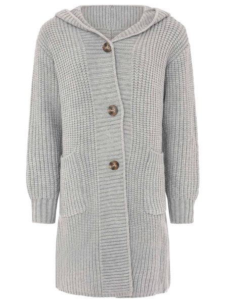 Cardigan Grobstrickjacke mit Kapuze in grau