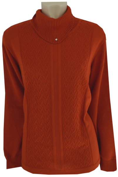 Pullover mit halsfernem Rolli in dunkel orange