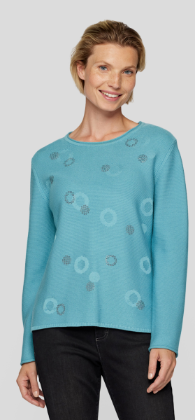 Pullover in pfauenblau mit minimal Print