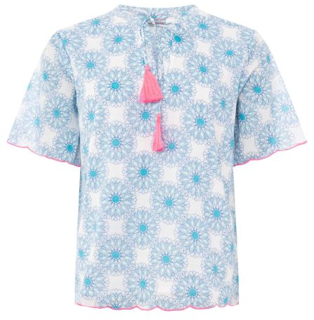 Kurzarm Blusen-Shirt mit floralem Dessin