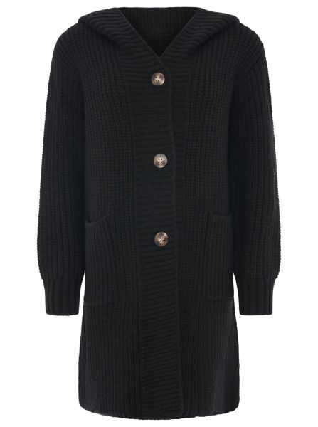 Cardigan Grobstrickjacke mit Kapuze in schwarz