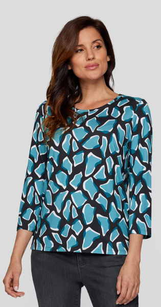 3/4 Arm Shirt mit abstraktem Print in grau-blau