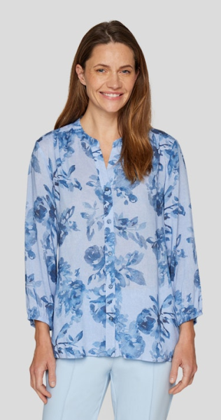 Bluse in mehrfarbig floral gemustert mit pastellblau